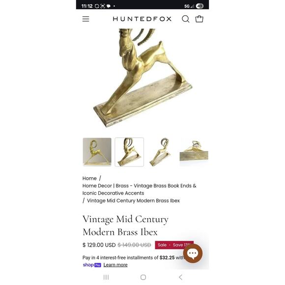 Vintage MCM Brass Ibex Or Ram Collectoble Decorative Figurine. 9" L x 8.5" tall. - Picture 13 of 13